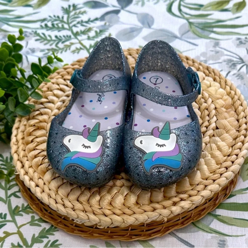New Cat & Jack Toddler Girl’s Glitter Unicorn Jelly Sandals Size 7
